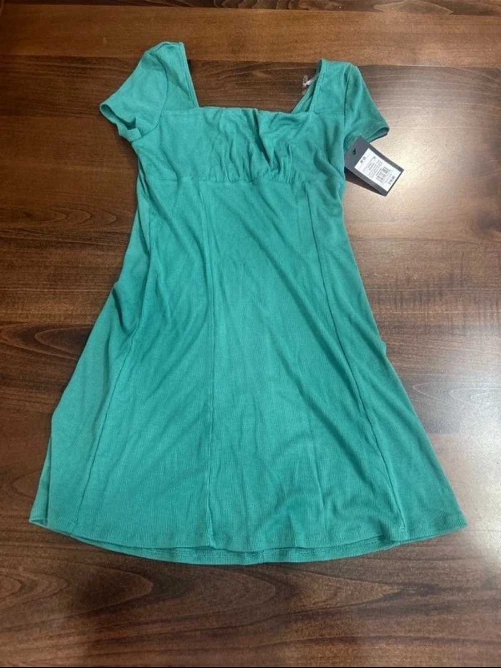 art class Teal Square-Neck Short-Sleeve Casual Dress